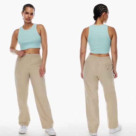 Aritzia Tna Christie Pant Mid-rise cotton twill wide leg, sz M, Olive Beige - Picture 1 of 5